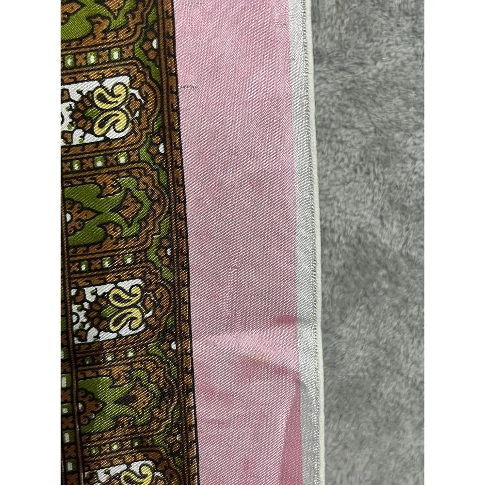 VTG Paisley Scarf Pink Green Boho Cottage Core Poly Satin 26